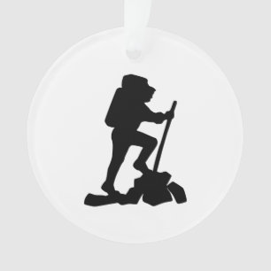 simple mountain hiking man black silhouette ornament
