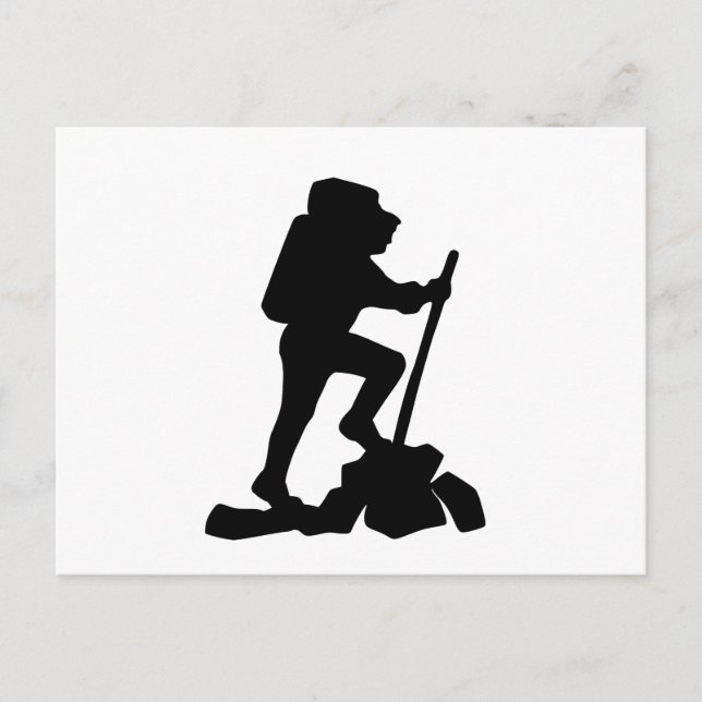 simple mountain hiking man black silhouette postcard (Front)