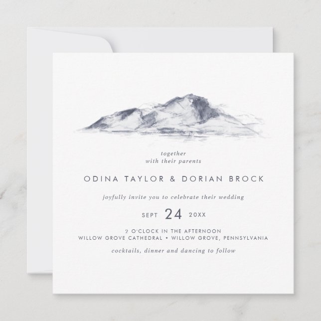 Simple Mountain Square Wedding Invitation (Front)
