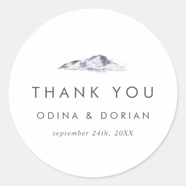 Simple Mountain Thank You Wedding Favour Sticker (Front)