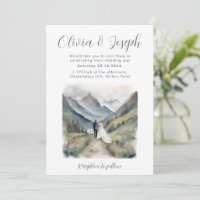 Simple Mountain Watercolour Wedding Invitation
