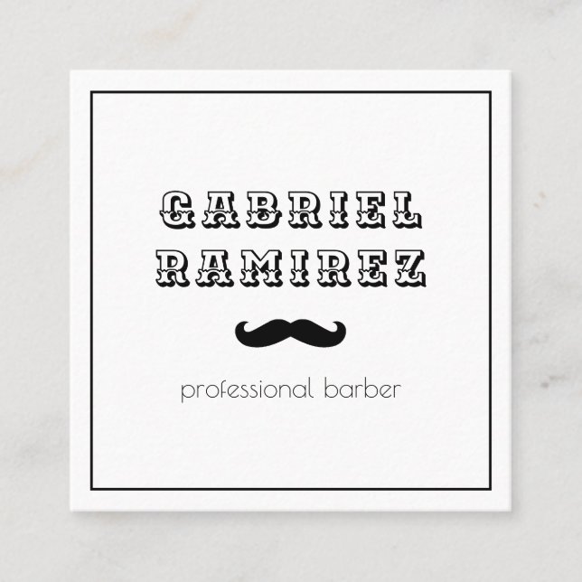 Simple Moustache Barber Modern Square Business Card (Front)