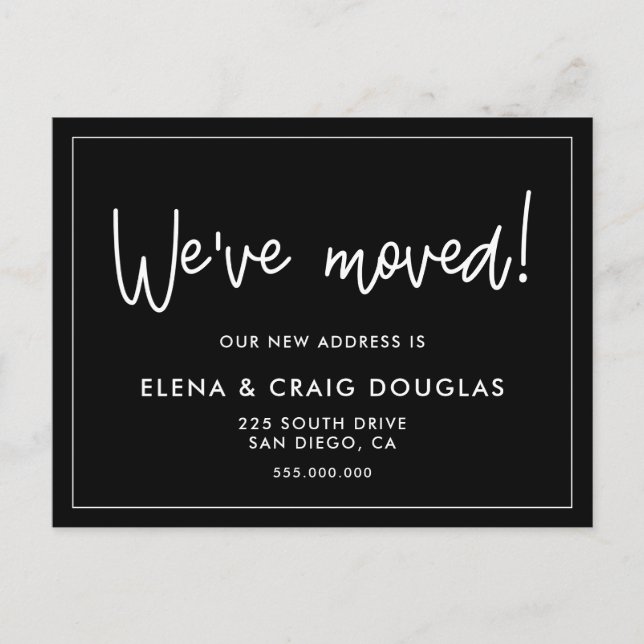 Simple moving announcement black postcard (Front)