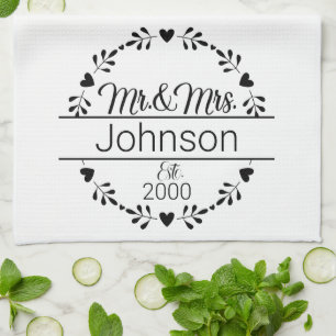 Simple Mr Mrs Couple Name Monogram Kitchen Towel
