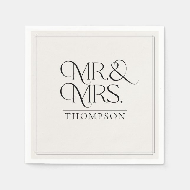 Simple  Mr & Mrs Cream Wedding Paper Napkin (Front)