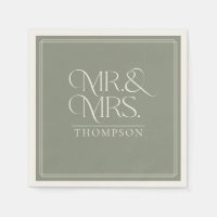 Simple  Mr & Mrs Green Moss Ecru Wedding Paper