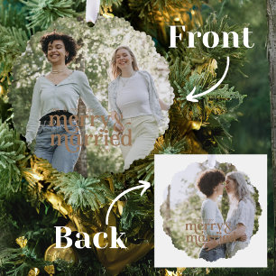 Simple Mrs & Mrs Lesbian Newlyweds Photo Tree Decoration Card