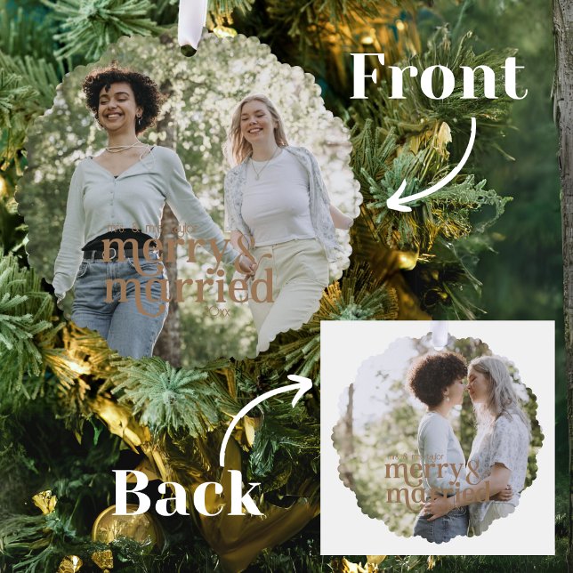 Simple Mrs & Mrs Lesbian Newlyweds Photo Tree Decoration Card (Creator Uploaded)