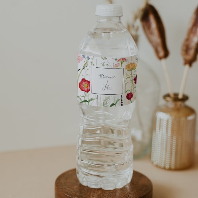 Simple Multicolor Wildflower Wedding  Water Bottle Label (Creator Uploaded)