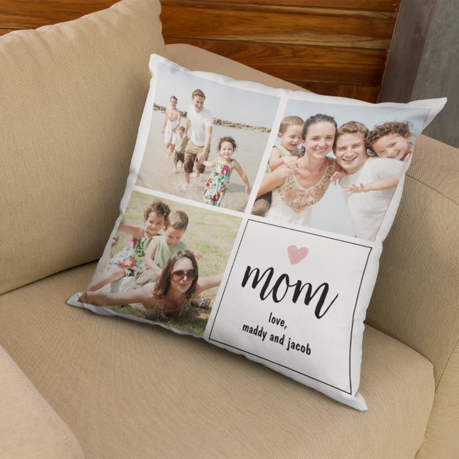 Simple Mum Photo Collage Heart Throw Pillow (Creator Uploaded)