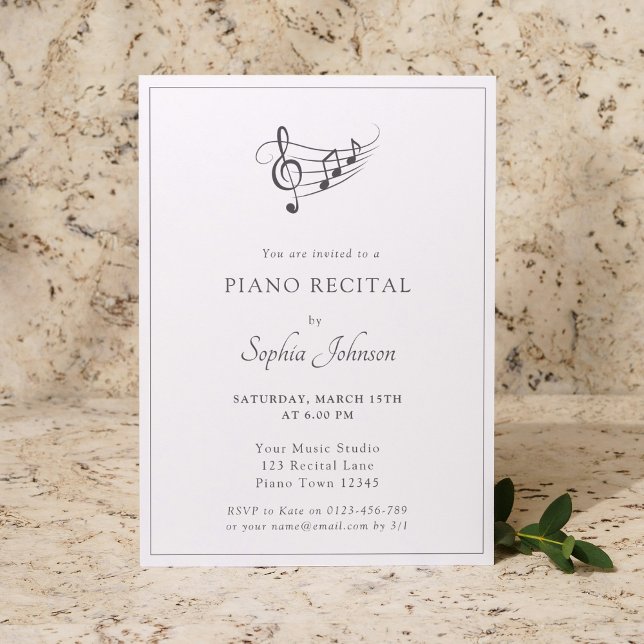 Simple Music Notes Concert Black and White Invitation (Creator Uploaded)
