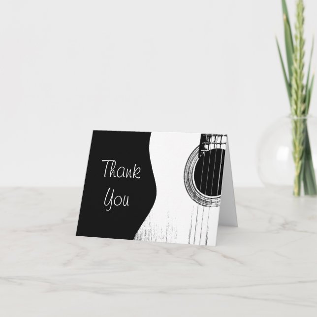 Simple Musical Abstract Guitar Black White  Thank You Card (Front)