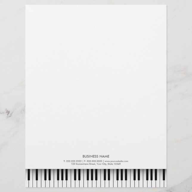 Simple Musical Piano Black & White Keys Letterhead (Front)