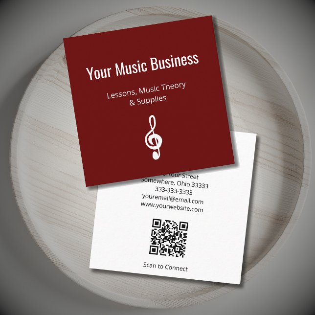 Simple Musical Treble Clef QR code Red  Square Business Card (Creator Uploaded)