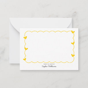 Simple Mustard Wavy Border Heart Stationery Card