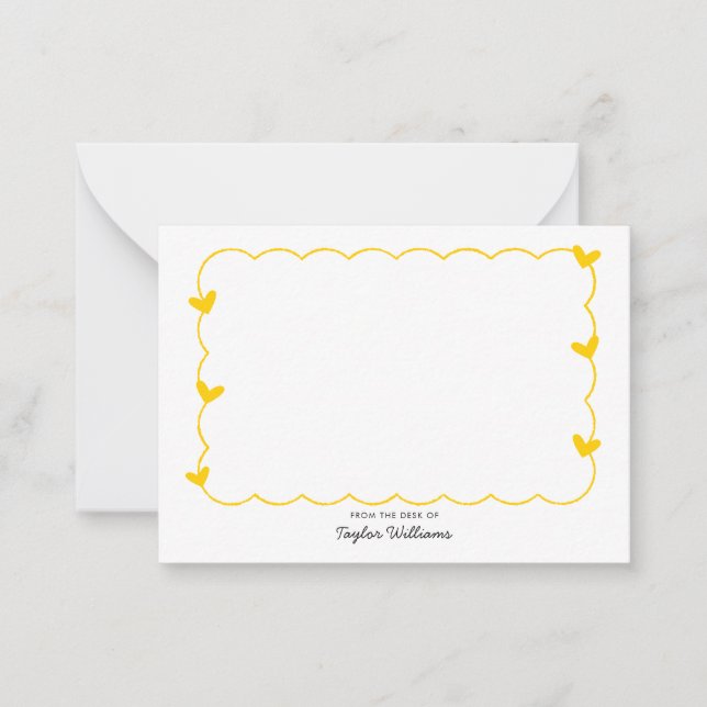 Simple Mustard Wavy Border Heart Stationery Card (Front)