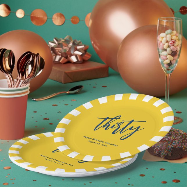 Simple Mustard Yellow 30th Birthday Party Paper Plate (Multi)