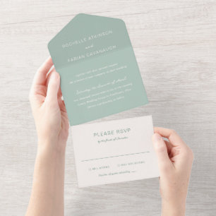 Simple Muted Green Elegant Wedding All In One Invitation