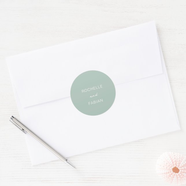 Simple Muted Green Elegant Wedding Classic Round Sticker (Envelope)
