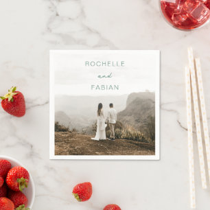 Simple Muted Green Photo Elegant Wedding Napkin