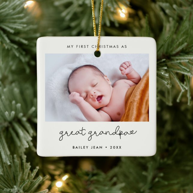 Simple My First Christmas as Great Grandpa Photo Ceramic Ornament (Tree)