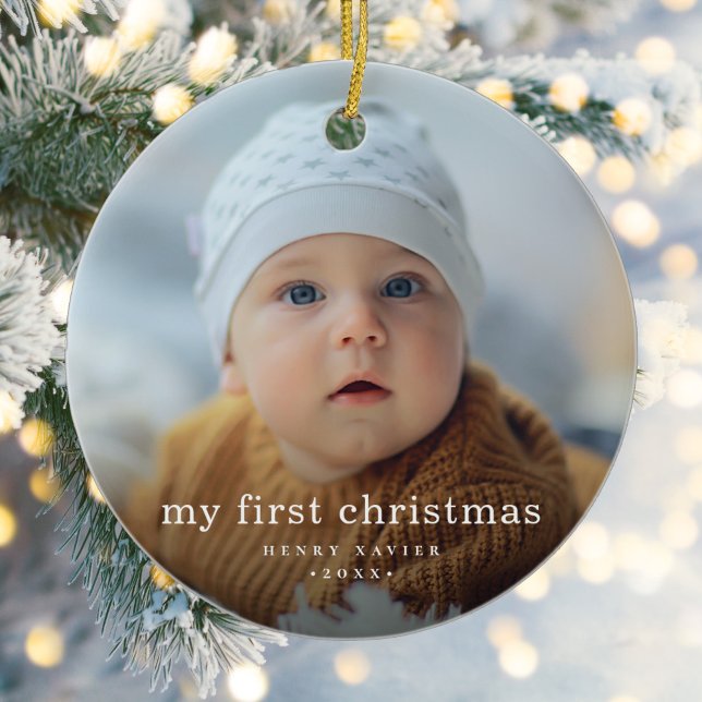 Simple My First Christmas Baby Photo Ceramic Tree Decoration (Creator Uploaded)