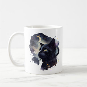 Simple Mystical Cat Crescent Moon Starlight Clean Coffee Mug
