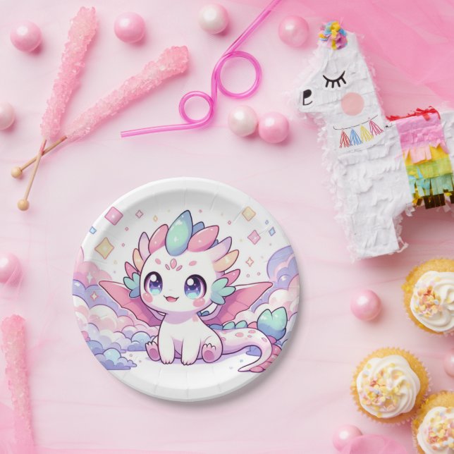 Simple Mythical Dragon Baby Shower Paper Plate (Party)