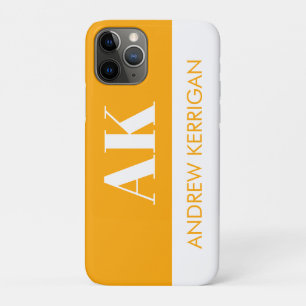 Simple Name and Initials Orange and White iPhone 11 Pro Case