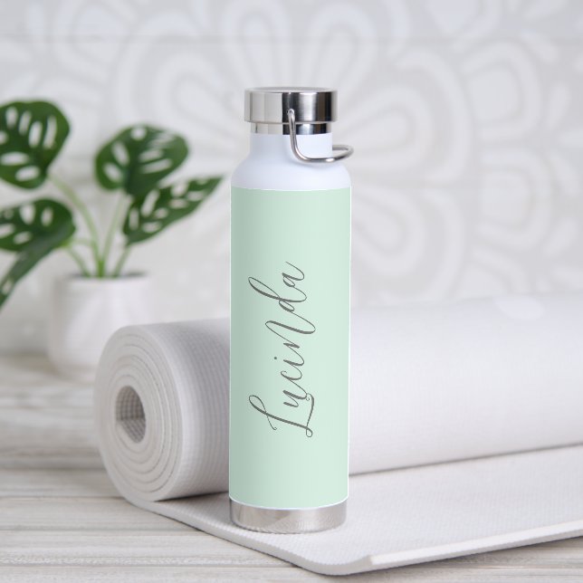 Simple Name Elegant Script Mint Green Modern Water Bottle (Yoga)