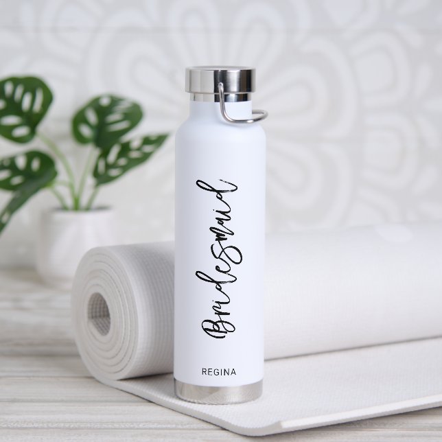 Simple Name Elegant Wedding Modern Bridesmaid Water Bottle (Yoga)
