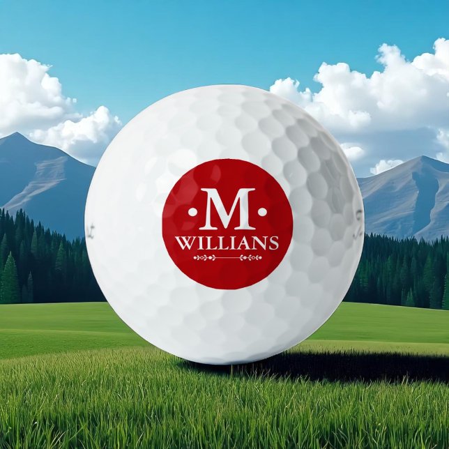 Simple Name Initial Letter M dark-red Golf Balls (Creator Uploaded)