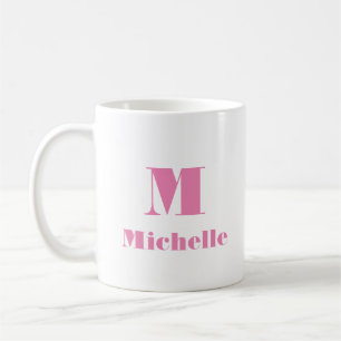 Simple Name Initial Letter Solid Colour pink Coffee Mug