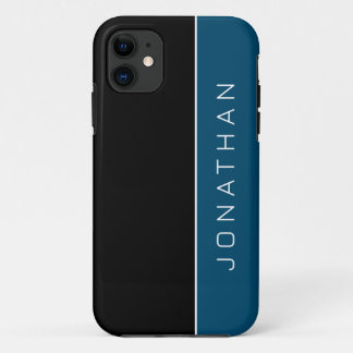 Simple Name Masculine Colour Block Black and Blue iPhone 11 Case