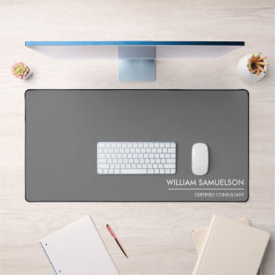 Simple Name Monogram 2 lines of Custom Text Grey Desk Mat