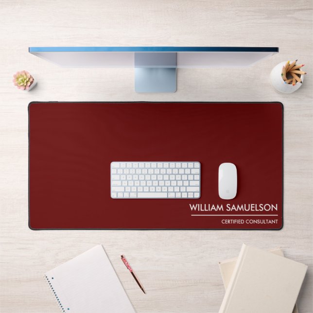 Simple Name Monogram 2 lines of Custom Text Red Desk Mat (Office 1)