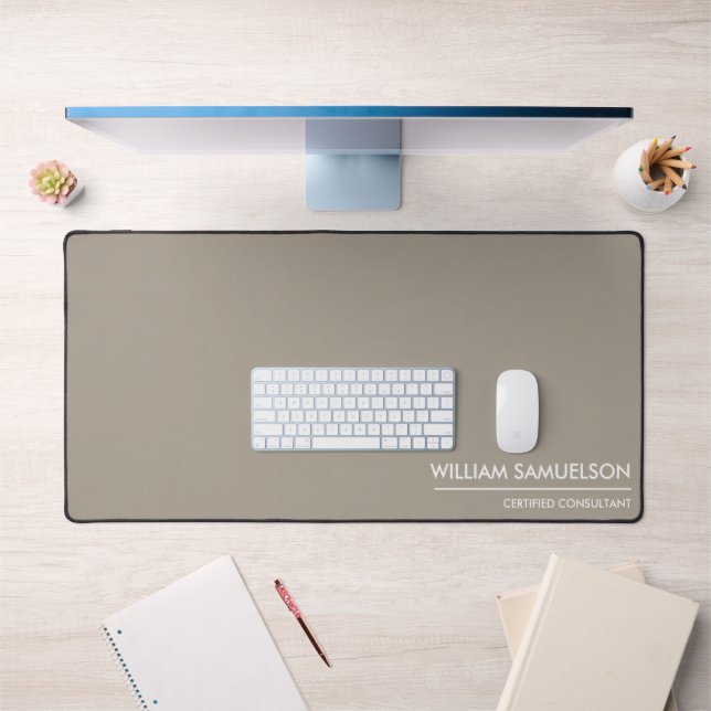 Simple Name Monogram 2 lines of Custom Text Tan Desk Mat (Office 1)