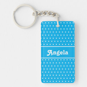 Simple Name Polka Dot Sky Blue and White Keychain
