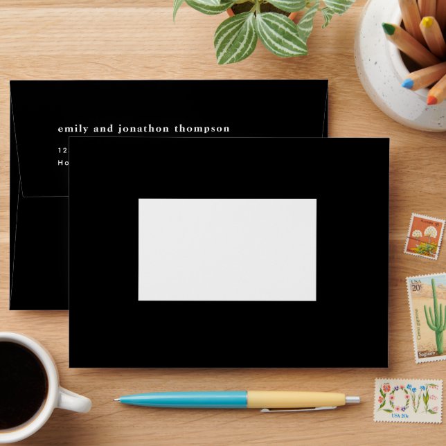 Simple Name Return Address Black Envelope (Desk)