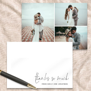 Simple Name Script 3 Photo Wedding Thank You  Card