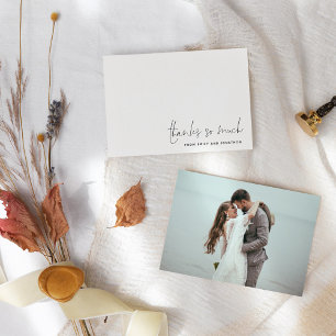 Simple Name Script Photo Wedding Thank You  Card