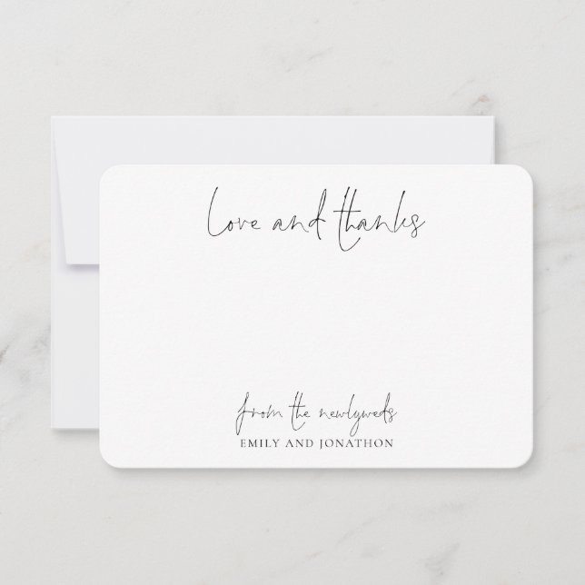 Simple Name Script Wedding Newlywed Love Thanks Thank You Card (Front)