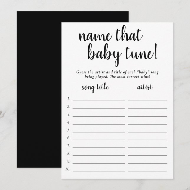 Simple Name That Baby Tune | Black White Game Card (Front/Back)