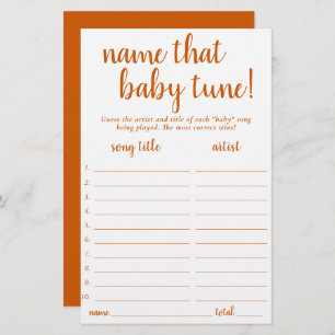Simple Name That Baby Tune   Fall Orange Game Card