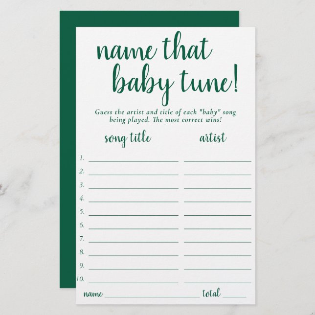 Simple Name That Baby Tune | Green Game Card (Front/Back)