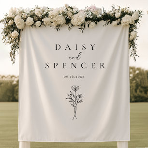Simple Names and Black & White Floral Wedding Tapestry