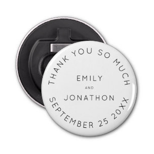 Simple Names Date Black Text Custom Favour Bottle Opener