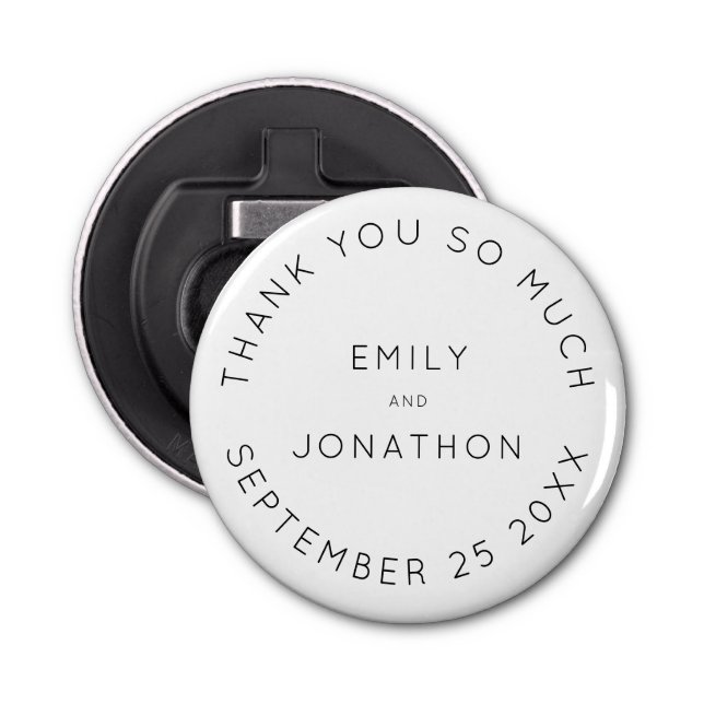 Simple Names Date Black Text Custom Favour Bottle Opener (Front)