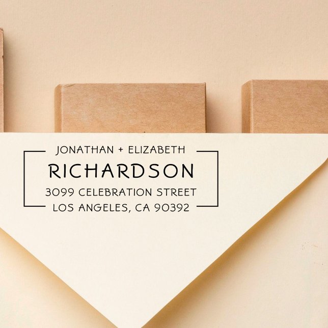 Simple Names & Family Name Wedding Return Address Rubber Stamp (Creator Uploaded)