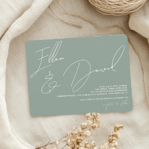 Simple names script calligraphy sage green wedding invitation